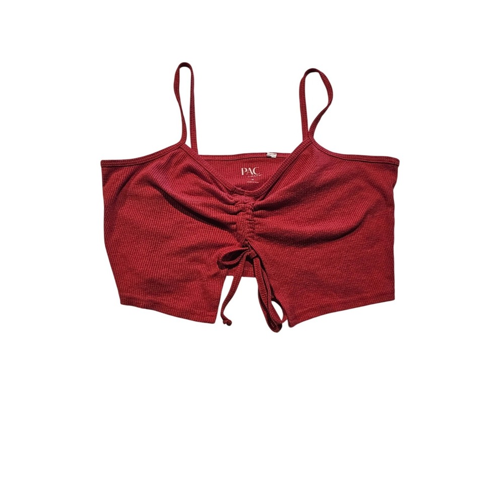PacSun PacCares Red Ribbed Ruched Front‎ Cami Crop Top Womens Medium